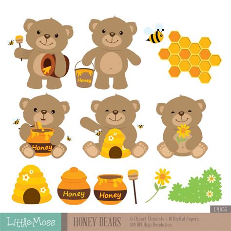 Honey Bears Digital Clipart And Papers Etsy Động Vật Trang Trí Vật