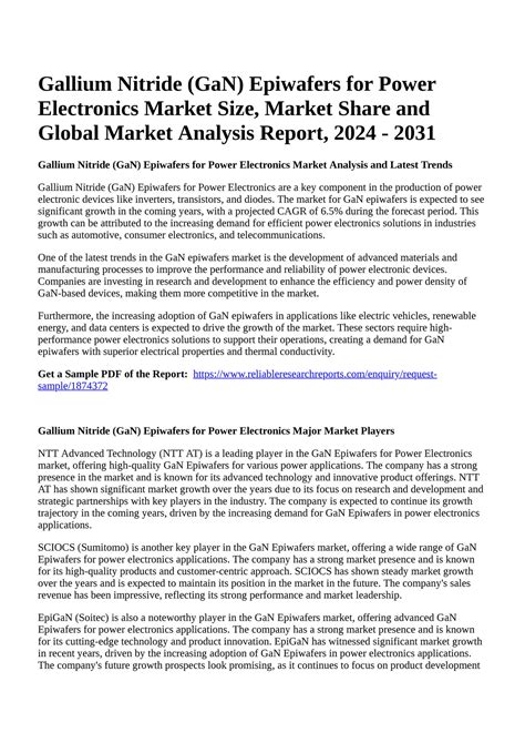 Reportprime Gallium Nitride Gan Epiwafers For Power Electronics