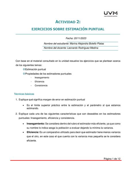 Actividad Ejercicios Actividad Ejercicios Sobre Estimaci N