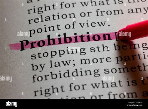 Fake Dictionary Word Dictionary Definition Of Prohibition Stock Photo