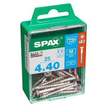 Spax CSK T Star Stainless Steel Screws 4 X 40mm Pack Of 25 Selco