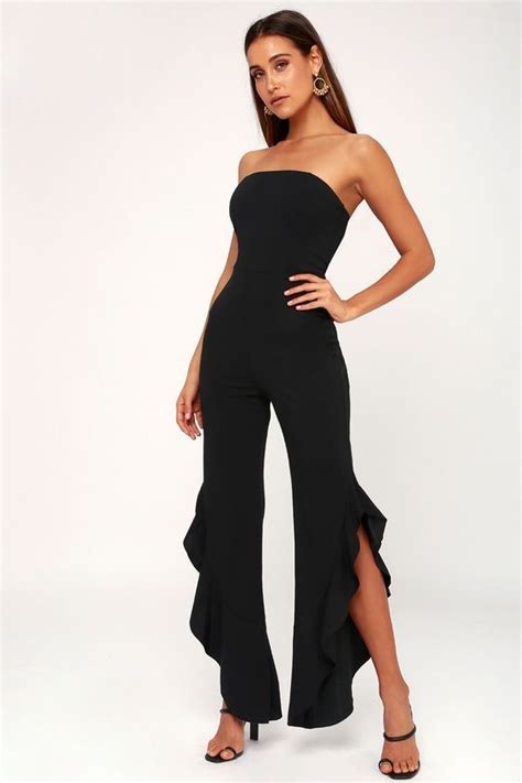 After Midnight Black Strapless Ruffle Leg Jumpsuit Petite Jumpsuit