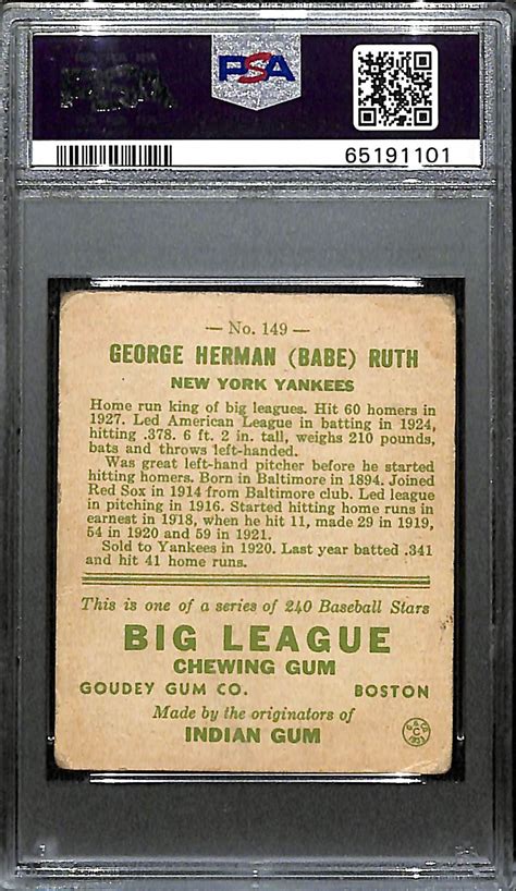 Lot Detail Goudey Babe Ruth Graded Psa Card Presents