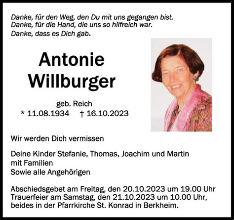 Traueranzeigen Von Antonie Willburger Schwaebische De Trauerportal