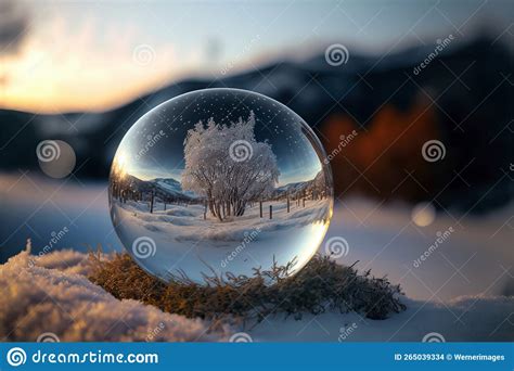 Snow Globe in Snowy Landscape with Snow and Trees Stock Photo - Image ...