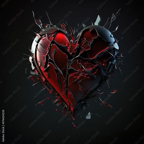 Design of a glass heart broken into pieces, isolated on black ...