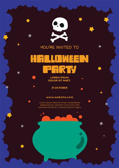 Flat Design Vector Cute Happy Halloween Invitation Card Template