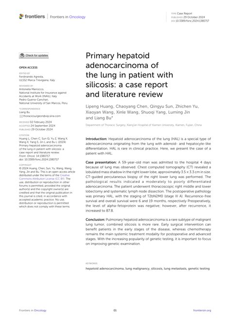 PDF Primary Hepatoid Adenocarcinoma Of The Lung In Patient With