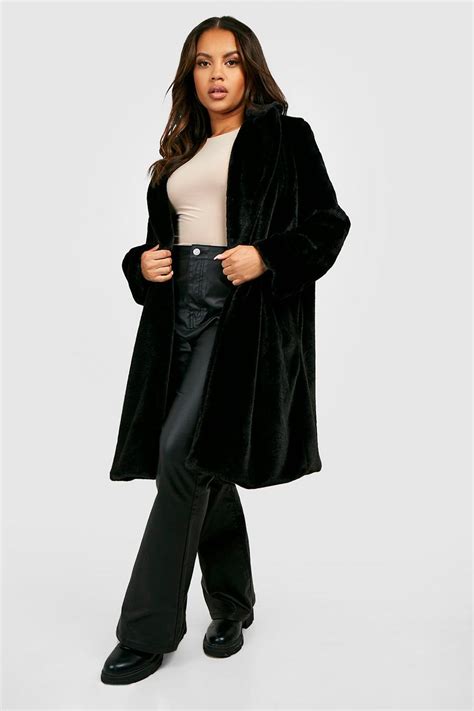 Womens Plus Faux Fur Longline Coat Boohoo Uk