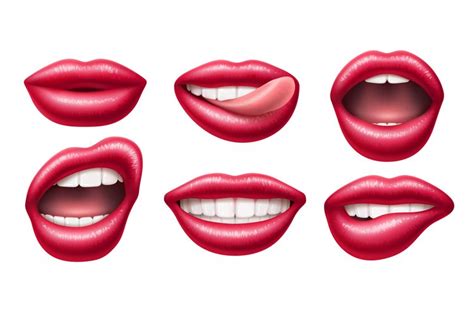 Realistic Female Lips Gloss Mouths With Bright Lipstick D