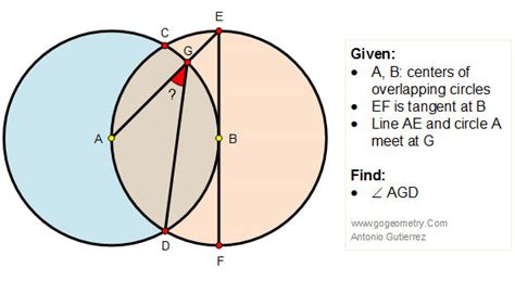 Math Education Geometry Problem 182: Intersecting, Overlapping Circles, Find an angle, Auxiliary ...