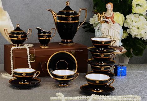 Bone China Tea Set With Teapot Porcelain In Black And Gold Luxury