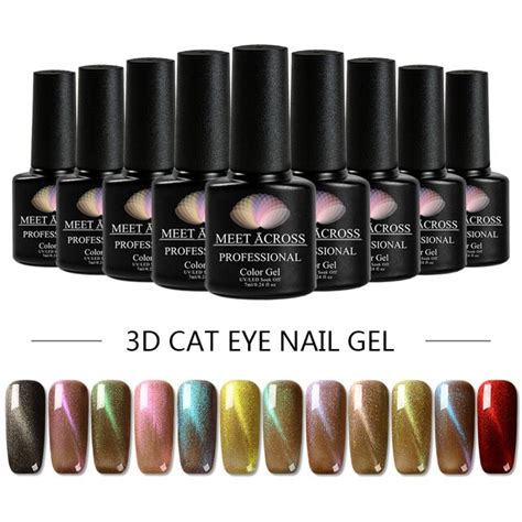 MEET ACROSS 7ml 3D Cat Eye Gel Nail Polish Cat Eye Line Semi Permanent