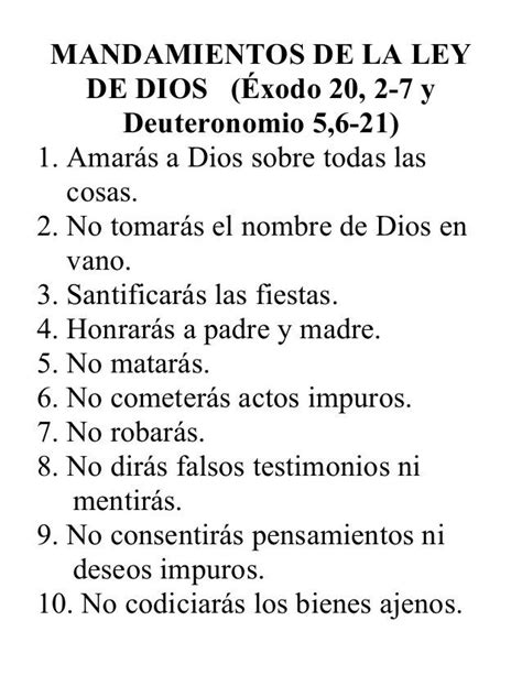 Los Mandamientos De La Ley De Dios Mandamientos De Dios Confiar En