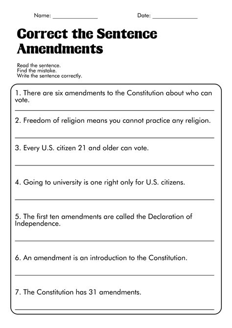 Amendment Worksheets Bill Of Rights 1 10