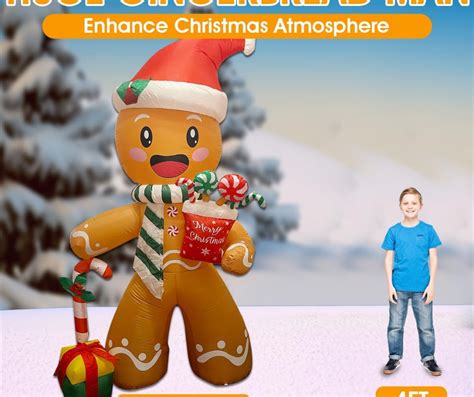 Aotiooy 8ft Christmas Inflatables Gingerbread Man Outdoor Decoration