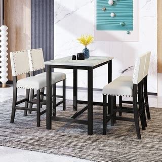 Piece Rustic Wooden Counter Height Dining Table Set With