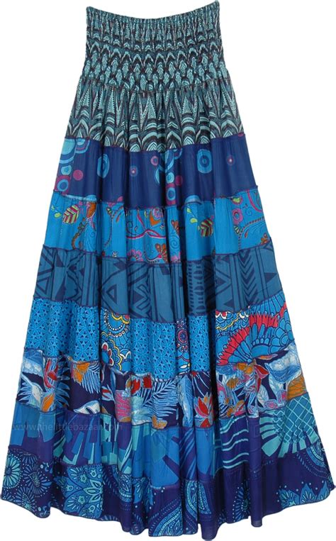 Blue Galaxy Mixed Print Tiered Skirt Dress With Smocking Blue