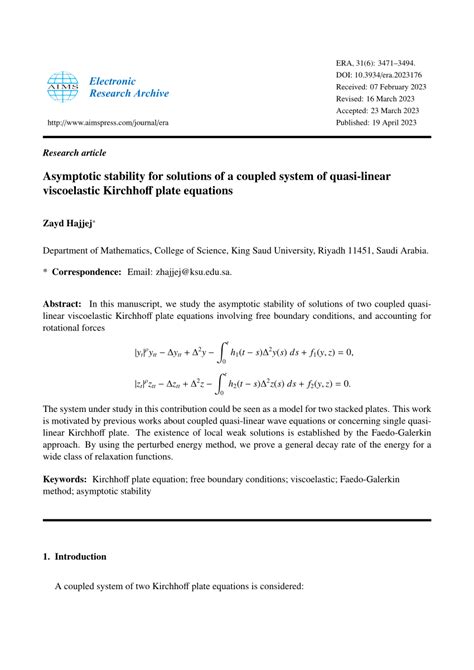 Pdf Asymptotic Stability For Solutions Of A Coupled System Of Quasi