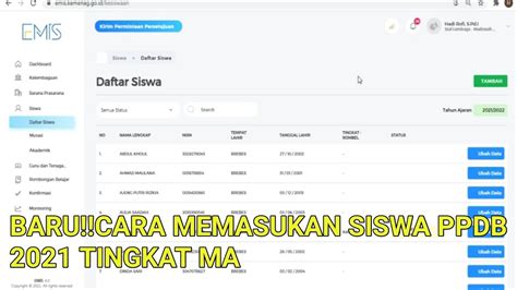 BARU CARA MEMASUKAN SISWA PPDB 2021 TINGKAT MA YouTube