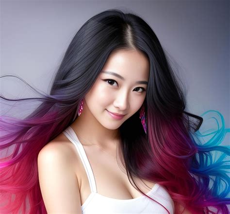 Premium Ai Image Beautiful Asian Woman With Long Pink Hair Closeup