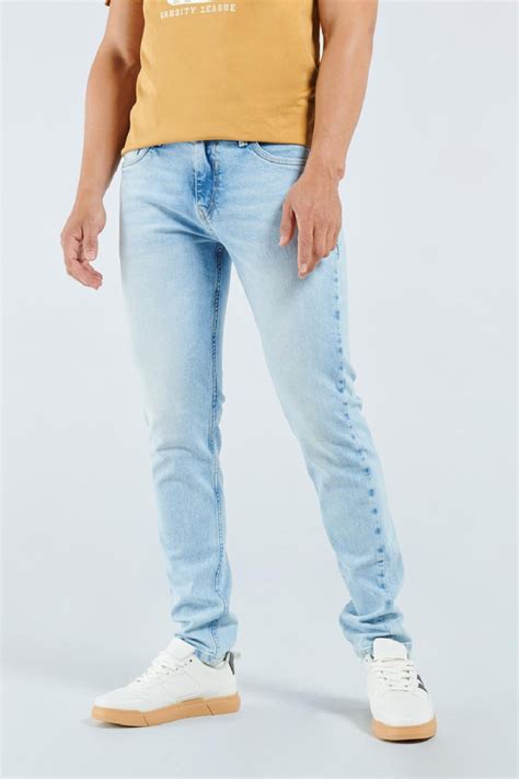 Jean Tiro Bajo Skinny Azul Claro Con Desgastes Y Bolsillos