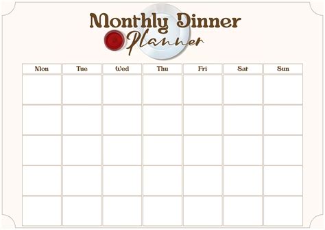 Printable Monthly Dinner Menu Template Printable Templates