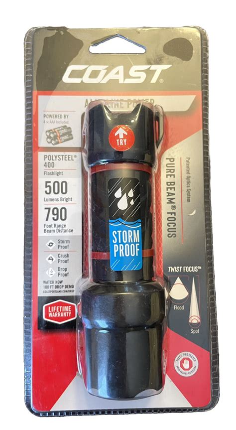 COAST POLYSTEEL 400 FLASHLIGHT 500 LUMENS WATER CRUSH PROOF 4xAAA