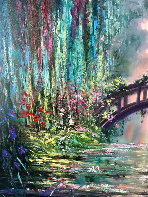 Claude Monet Painting On Canvas Japanese Bridge Water Lilies Wall Art