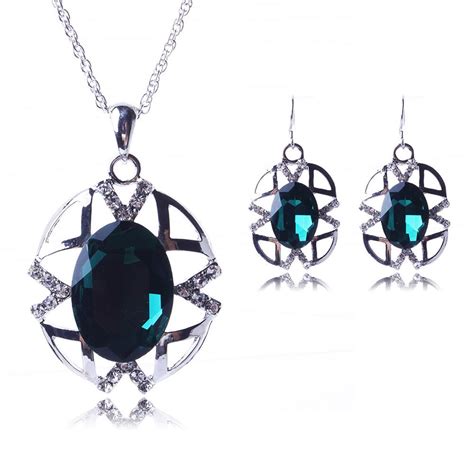 Zinc Alloy Jewelry Sets Earring And Necklace With Iron Chain And Glass