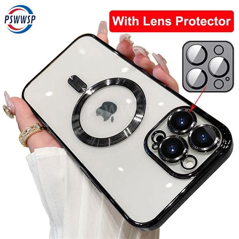 For Magsafe Clear Glass Lens Protector Case For Iphone 14 Plus 13 12 11 Pro Max X Xr Xs Plating