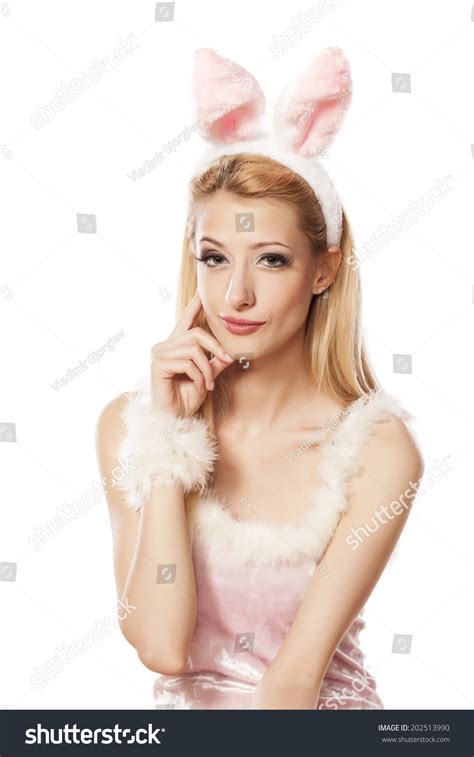 Lovely Blonde Girl Rabbit Costume Thinking Stock Photo Shutterstock