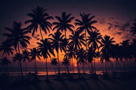 Premium Ai Image Palm Trees On The Beach At Sunset