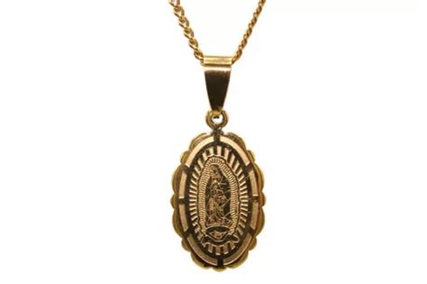 Virgen De Guadalupe Cadena Y Medalla Dije Oro Chapeado Laminado Redondo