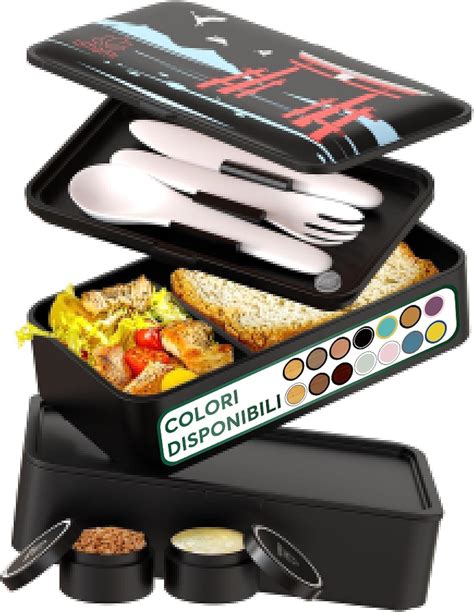 Porta Pranzo 1 2L Lunch Box Ermetico Con 4 Scomparti E Posate Sicuro