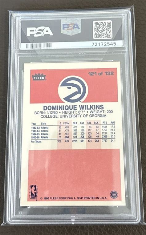 Fleer Dominique Wilkins Rc Hall Of Fame Ex Mt Psa