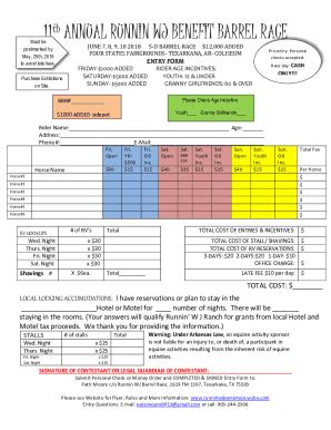 Fillable Online 11th ANNUAL RUNNIN WJ BENEFIT BARREL RACE Fax Email