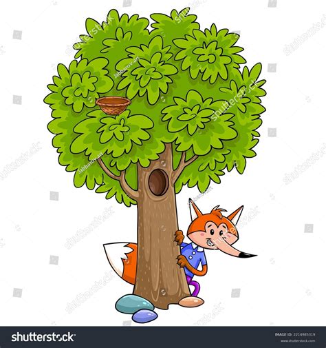 Vector Graphics Fox Hiding Behind Tree Stock Vector (Royalty Free