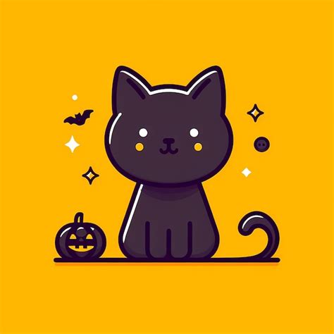 Premium Vector | Cute halloween cat icon minimalist in yellow background