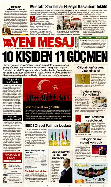 Yeni Mesaj Gazetesi Yeni Mesaj Man Et Oku Haberler A Ustos