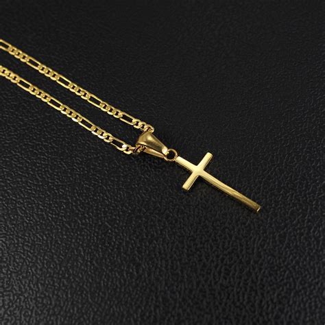 Dije De Cruz Crucifijo Liso Con Cadena Unisex Oro Lamin 24k Meses Sin