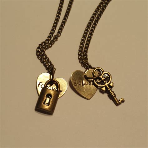 Couples Necklace Set with Lock and Key Charms by megal0d0nn