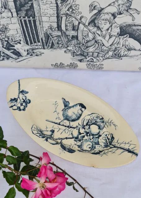 ANCIENNE RAVIERE ASSIETTE Terre De Fer Hb Decor Oiseaux EUR 40 00