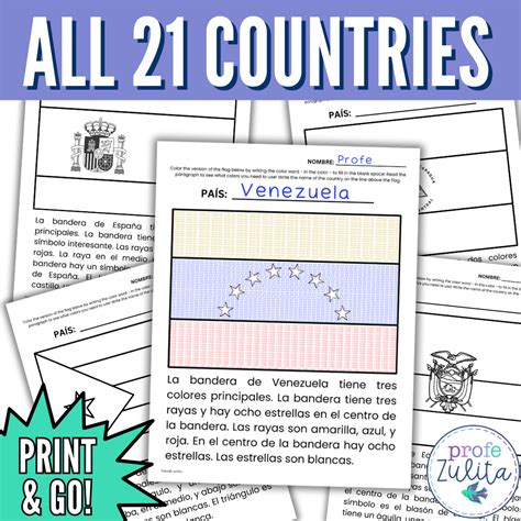 Spanish Speaking Countries Flags Colors Vocabulary Activity Spanish