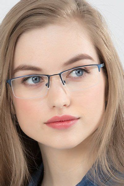 Furox Rectangle Navy Semi Rimless Eyeglasses Eyebuydirect Glasses Fashion Women Fashion Eye