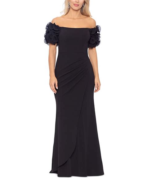 Xscape Off The Shoulder Ruffled Sleeve Gown Macy S