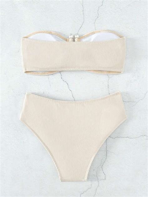 Is That The New Rib Bikini Set V Wired Bandeau Bra And Knot Front High