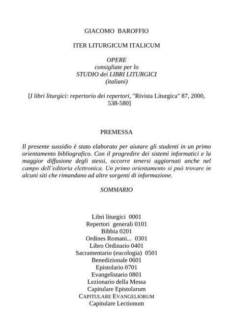 Pdf I Libri Liturgici Repertorio Dei Repertori Rivista Liturgica