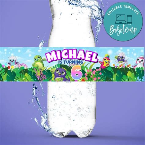 Hatchimal Birthday Water Bottle Label Template Createpartylabels