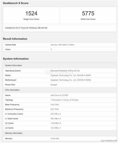 Intel Core i3-13100F Benchmark, Test and specs